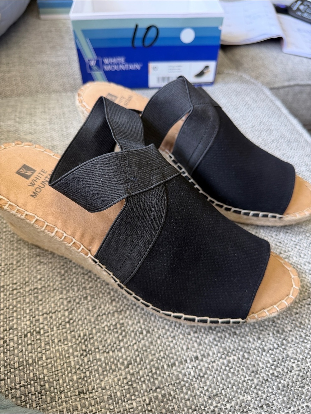 NEW in box White Mountain Gabbie Black Espadrille Wedge Sandal Size 10 - Picture 2 of 8